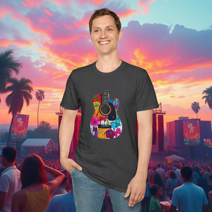 Colorful Acoustic Guitar T-Shirt, Music Lover's Tee, Festival Wear, Gift for Musicians, Vibrant Graphic Shirt