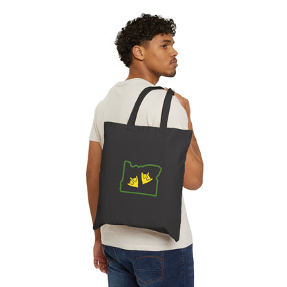 Eco-Friendly Cotton Canvas Tote Bag, Oregon outline with Vibrant Duck Logo. Logos on both sides.