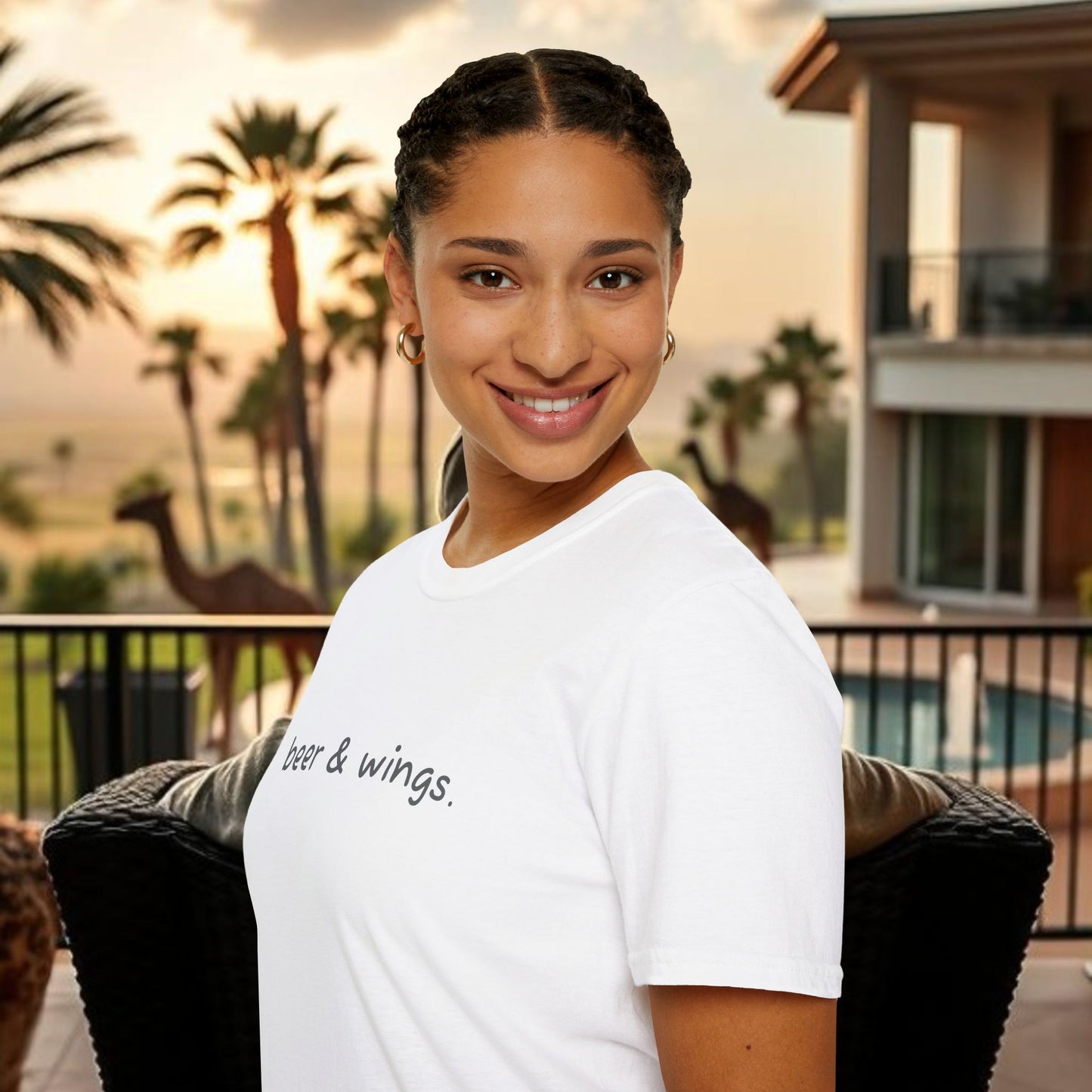 Beer & Wings Unisex Softstyle T-Shirt, Casual Gift for BBQ Lovers, Fun Drink Shirt, Summer Party Apparel, Unique Gift for Foodies