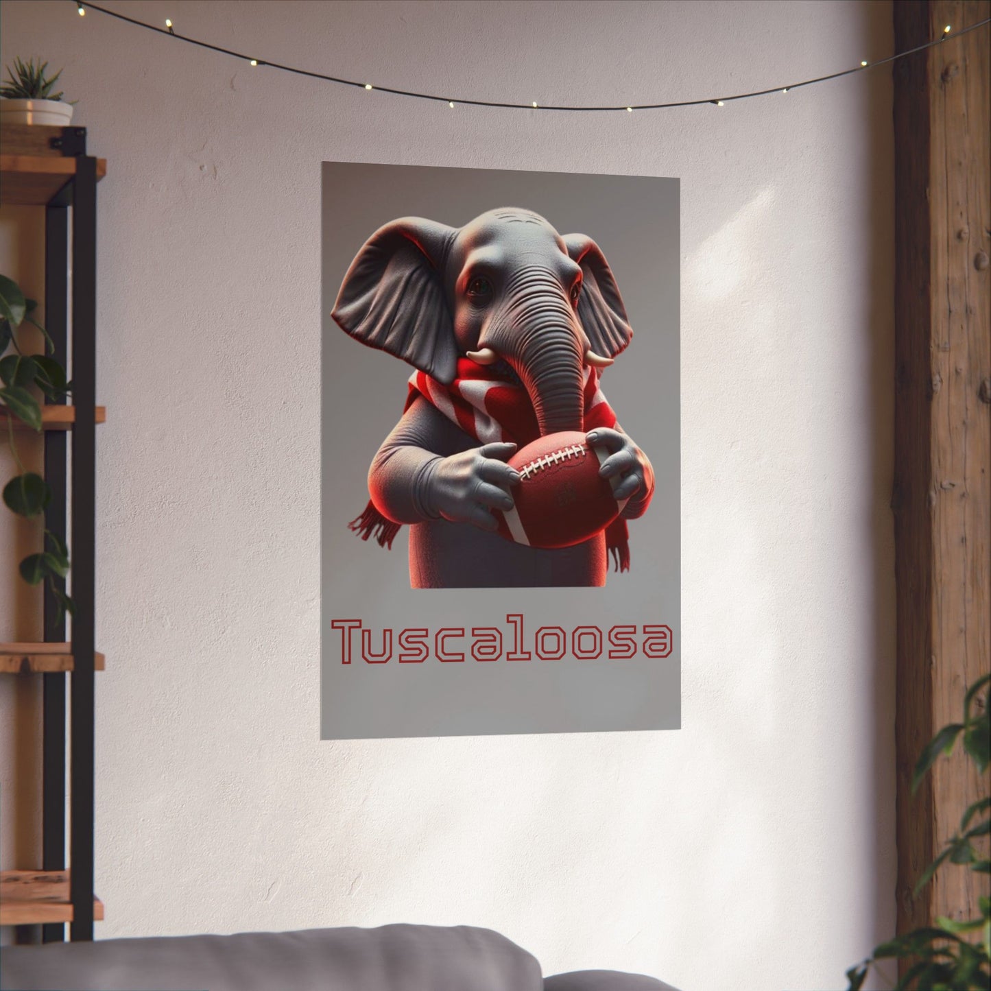 Tuscaloosa Elephant Football Poster, Matte Wall Art, Home Décor, Gift for Sports Fans, Kids Room Decoration, Alabama Pride