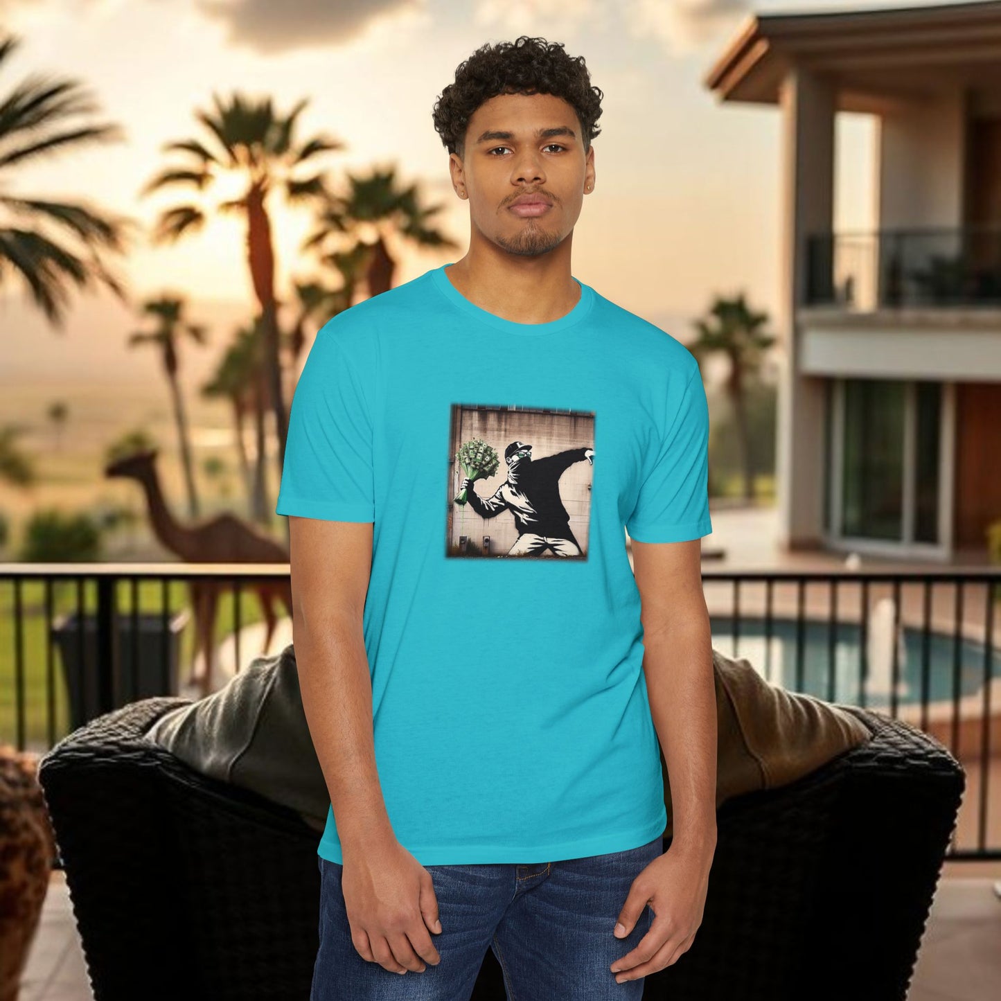 Wing Man Banksy Inspired Streetwear T-Shirt - Unisex Graphic Tee, Casual Wear, Unique Gift, Everyday Style, Urban Vibe, Festival Outfit