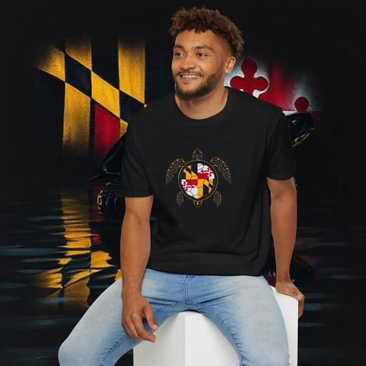 Turtle graphic Tee with Maryland Flag design Soft Style for ultra comfort