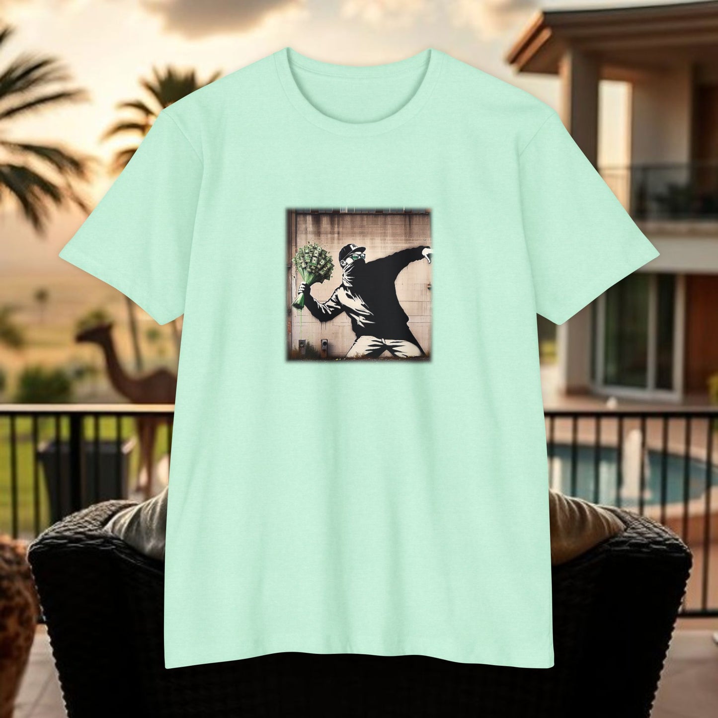 Wing Man Banksy Inspired Streetwear T-Shirt - Unisex Graphic Tee, Casual Wear, Unique Gift, Everyday Style, Urban Vibe, Festival Outfit