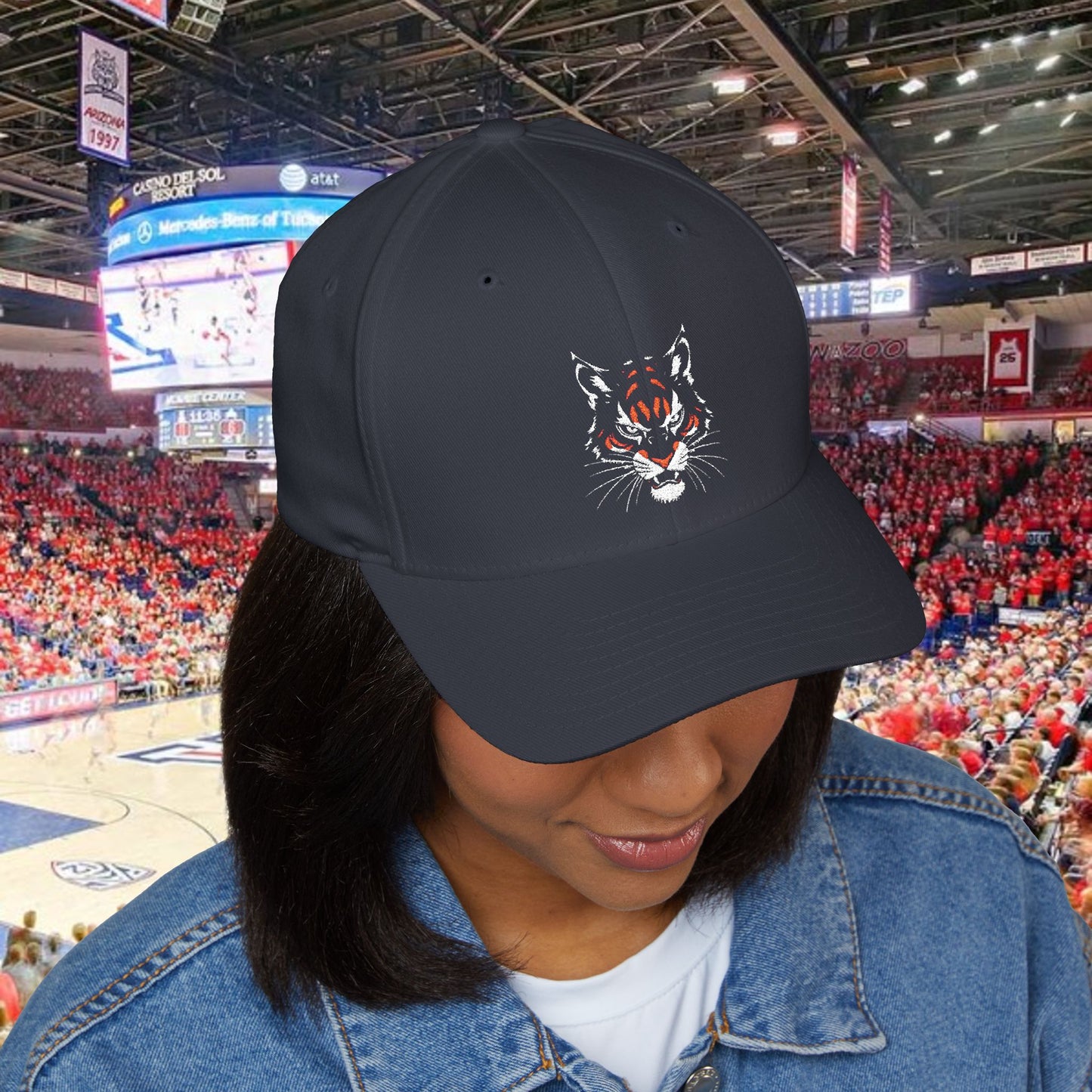 Embroidered Wildcat Design Cap, Sports Fan Hat, Zoo Theme Apparel, Gift for Sports Fans, Game Day Headwear