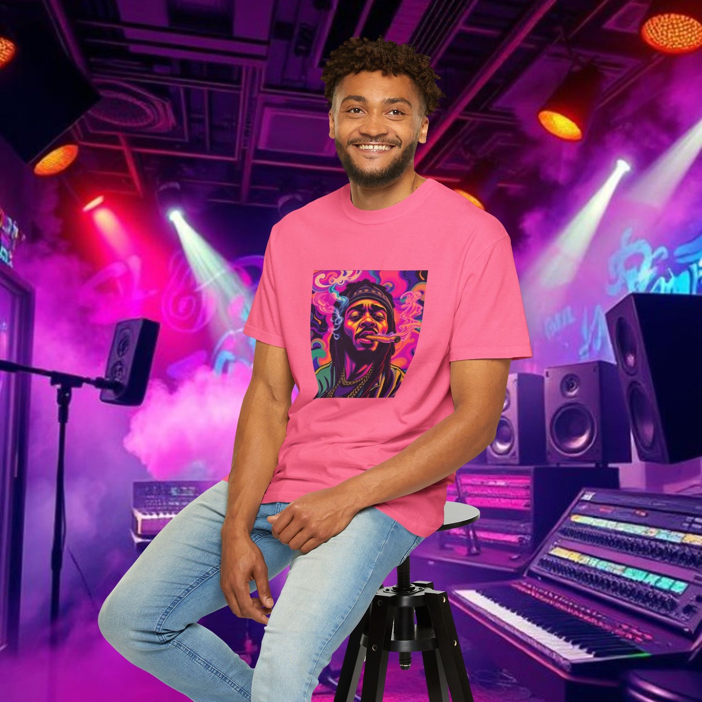 Vibrant Unisex Graphic Tee, Funky Smoke Art Shirt, Casual Streetwear, Gift for Music Lovers, Trendy Summer Top, Unique Festival Wear