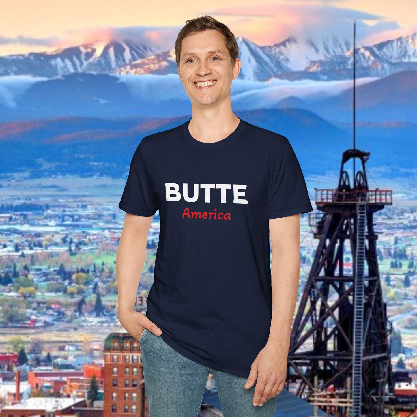 Butte, America Unisex Softstyle T-Shirt - Cozy Apparel for Locals, Travel Souvenir, Gift Idea, Casual Wear, Adventure Tee