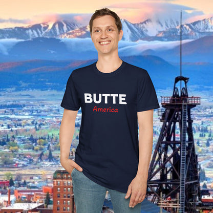 Butte, America Unisex Softstyle T-Shirt - Cozy Apparel for Locals, Travel Souvenir, Gift Idea, Casual Wear, Adventure Tee