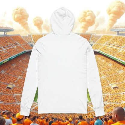 Unisex Hooded Long Sleeve Tee with Orange and White Checkered End Zone pattern, Sports Fan Gift