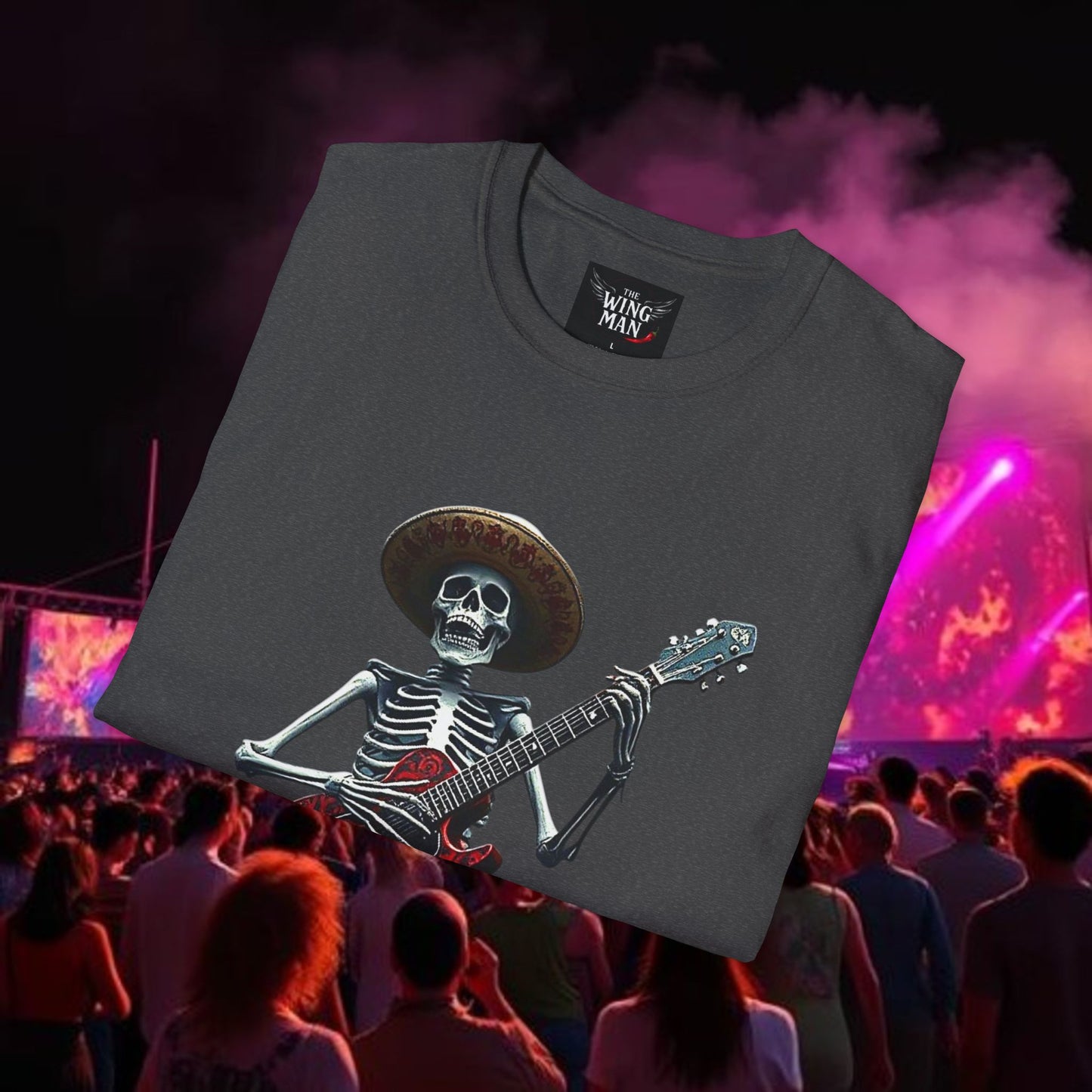 Skeleton Guitarist T-Shirt, Music Festival Shirt, Halloween Costume Tee, Vintage Rock Band Top, Unisex Graphic T-Shirt
