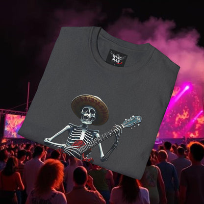 Skeleton Guitarist T-Shirt, Music Festival Shirt, Halloween Costume Tee, Vintage Rock Band Top, Unisex Graphic T-Shirt