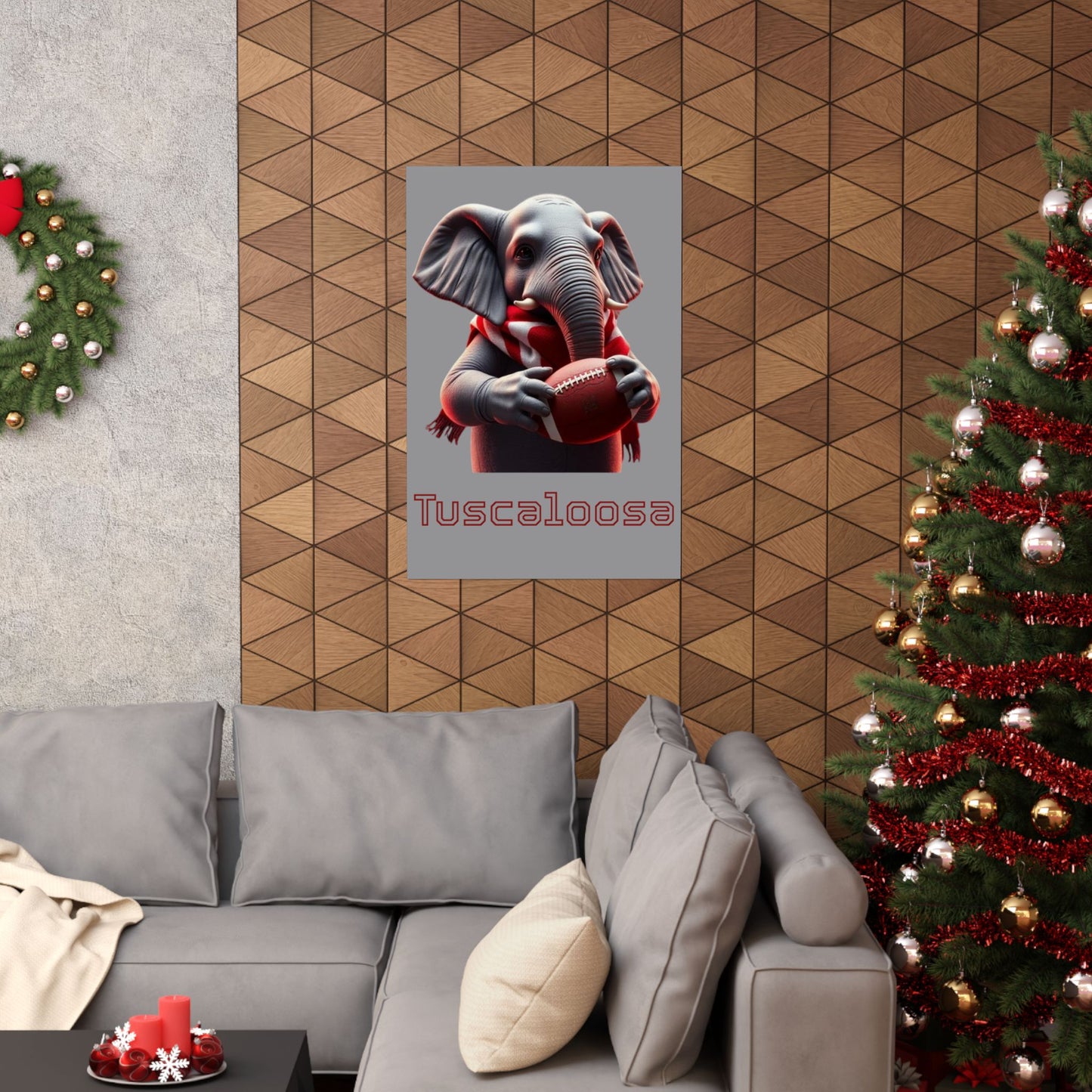 Tuscaloosa Elephant Football Poster, Matte Wall Art, Home Décor, Gift for Sports Fans, Kids Room Decoration, Alabama Pride