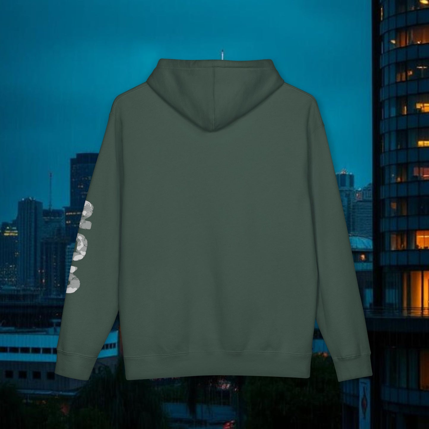 Seattle Script Hoodie — Minimalist City Sweatshirt with 206 Sleeve