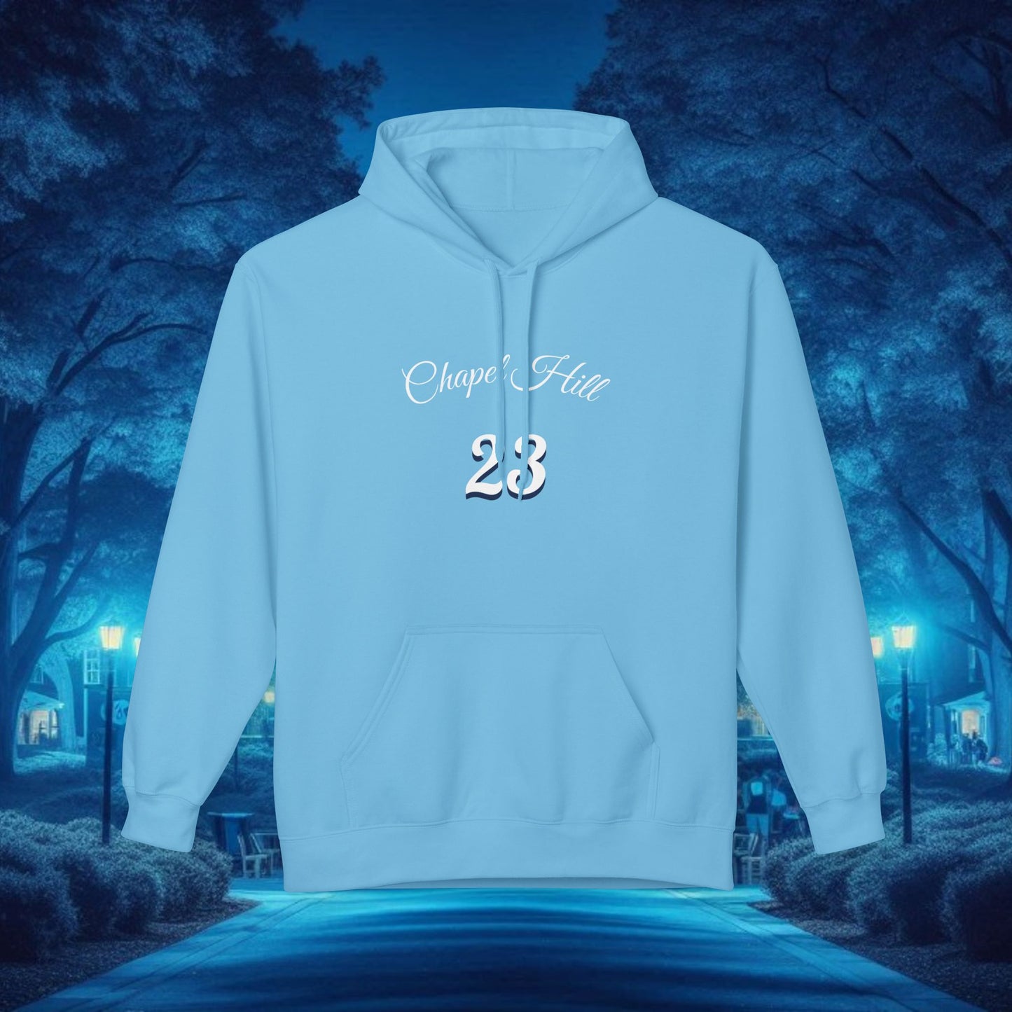 Chapel Hill 23 Unisex Fleece Hoodie, Cozy Sportswear for Fans, Game Day Apparel, Gift for Him/Her, Casual Wear