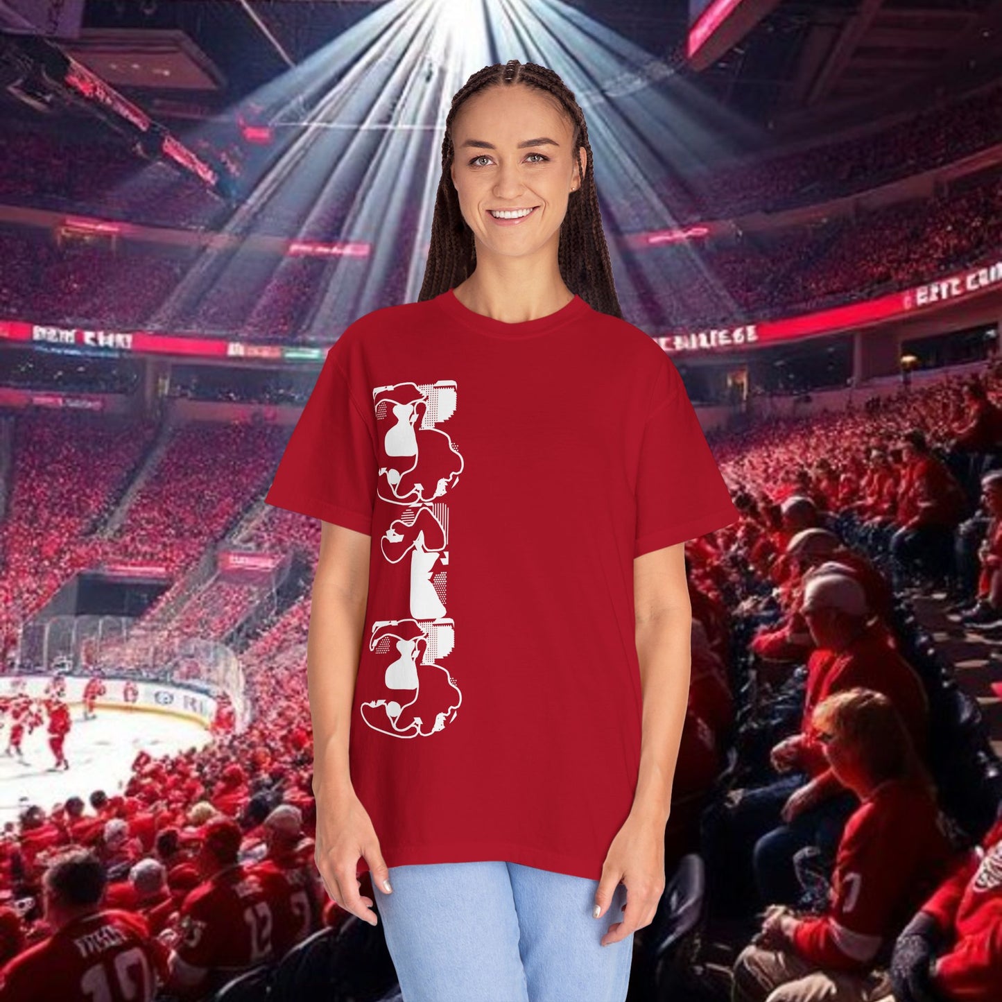 Detroit T-Shirt — Vertical Mascot Graphic with 'Detroit' Script