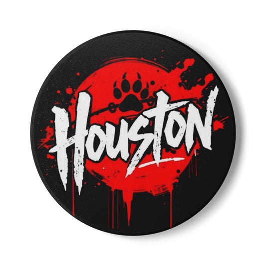 Houston Paw Print Ceramic Coaster – Red Grunge City Logo Drink Protector