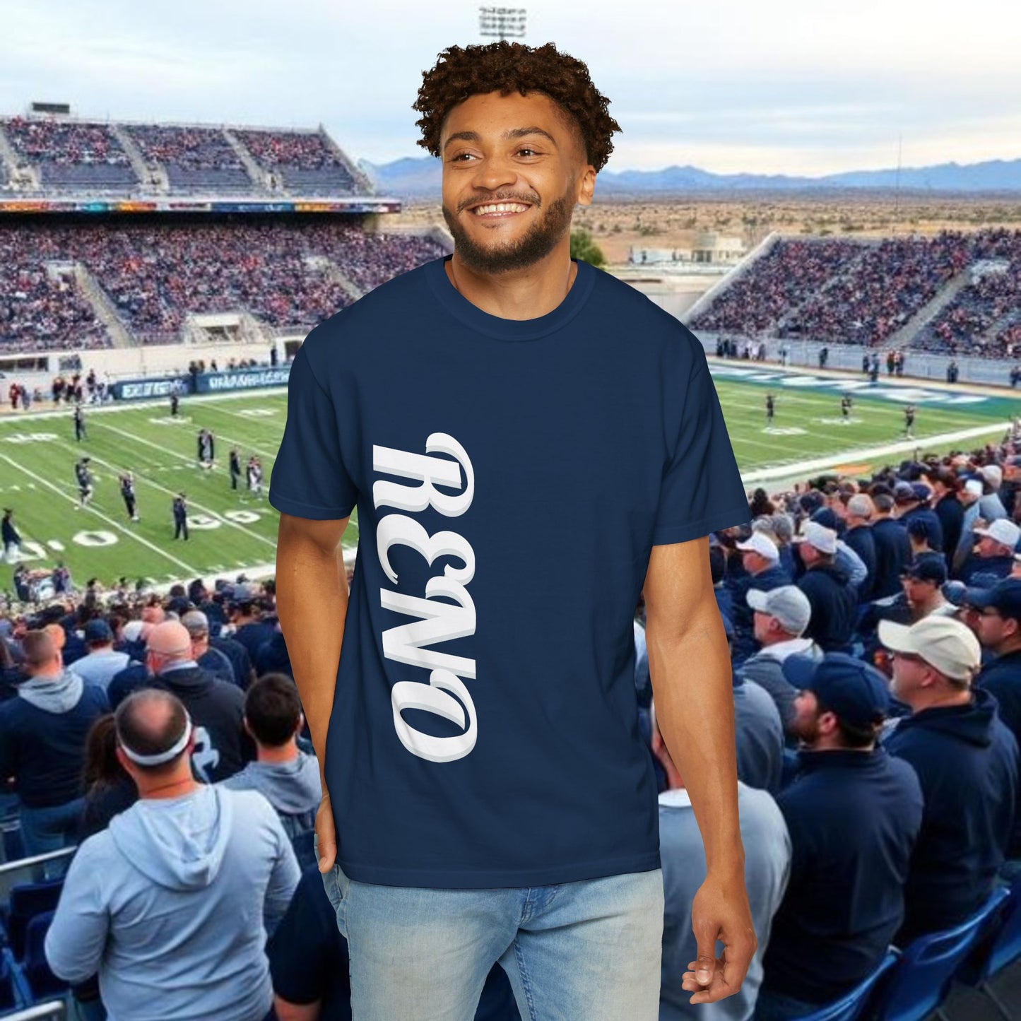 Reno Tee, Vertical Reno Logo and Subtle Wolf Graphic, Soft Style Shirt, Perfect style for Gameday