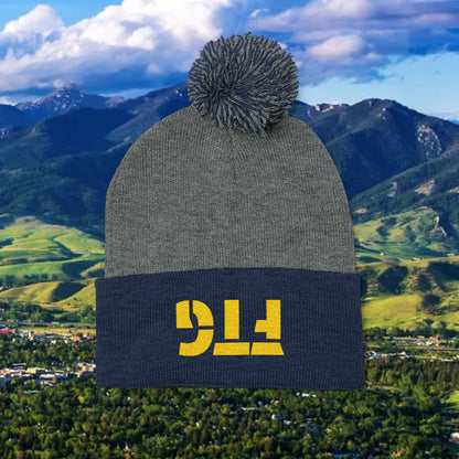 Upside Down FTG Cozy Pom-Pom Knit Cap, Winter Beanie, Embroidered Hat, Perfect Gift, Unisex, Cold Weather Accessory