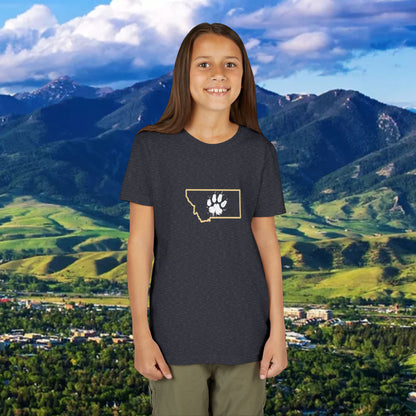 Bobcat Paw Print Youth Tee, Kids Animal Lover Shirt, State Pride T-Shirt, Perfect Gift for Birthdays, Bobcat Apparel