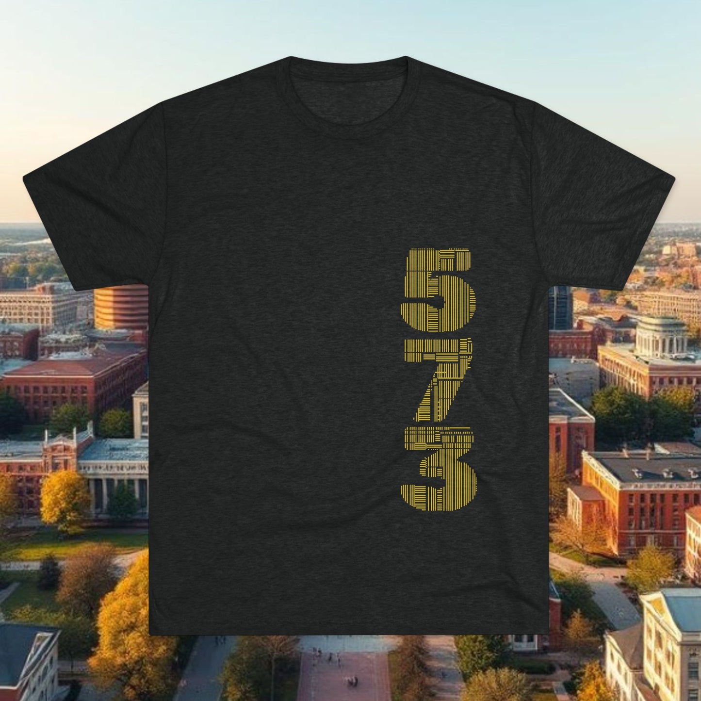 Tigers 573 Tee — Vertical 573 & Tiger Head State Shirt, Tri-Blend, Soft-Style T-Shirt, Perfect for Gameday