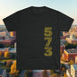 Tigers 573 Tee — Vertical 573 & Tiger Head State Shirt, Tri-Blend, Soft-Style T-Shirt, Perfect for Gameday