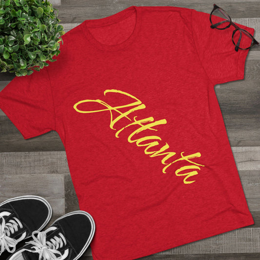 Atlanta Script Tee — Red Diagonal City Name T-Shirt, Tri-Blend Super Soft Style T-Shirt, Perfect for Gameday or a Night Out