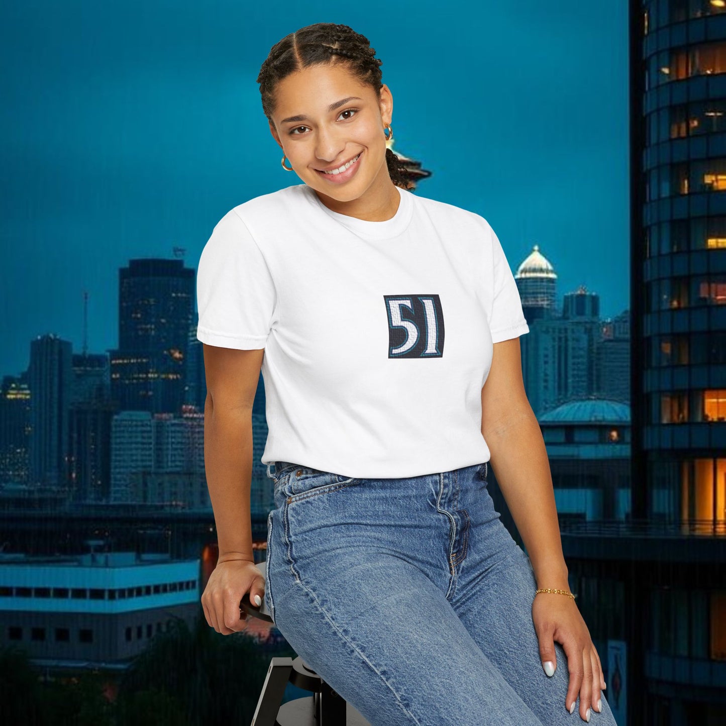 #51 Retro Unisex Garment-Dyed T-shirt with Minimalist 51 Design, Casual Wear, Seattle Fans, Birthday, Everyday Comfort