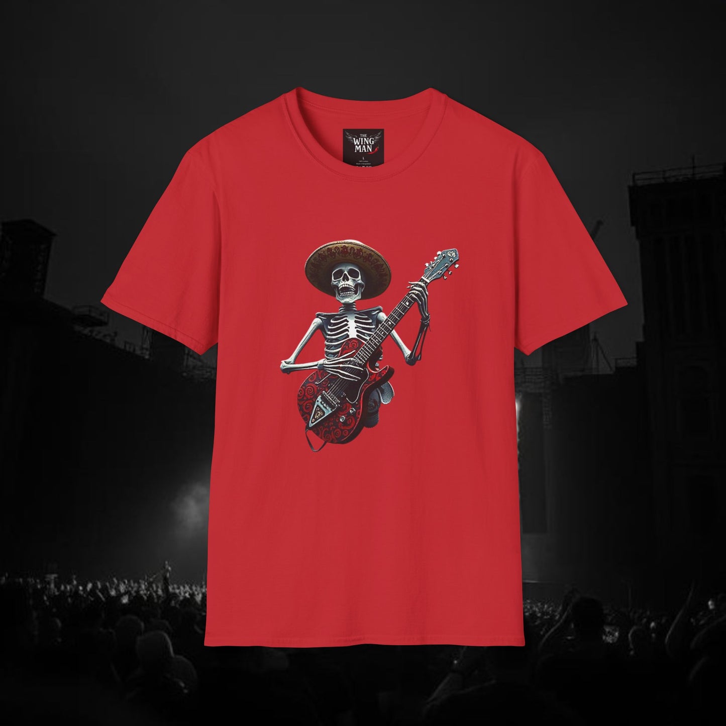 Skeleton Guitarist T-Shirt, Music Festival Shirt, Halloween Costume Tee, Vintage Rock Band Top, Unisex Graphic T-Shirt