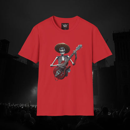 Skeleton Guitarist T-Shirt, Music Festival Shirt, Halloween Costume Tee, Vintage Rock Band Top, Unisex Graphic T-Shirt