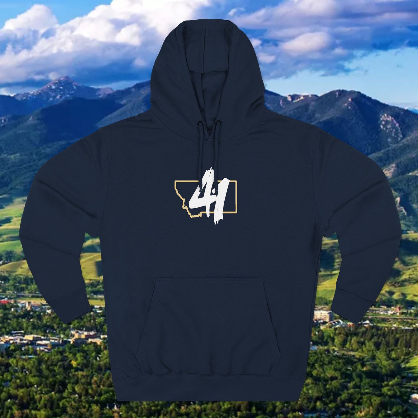 Montana '41' Outline Hoodie — Rustic State Pride Fleece Pullover