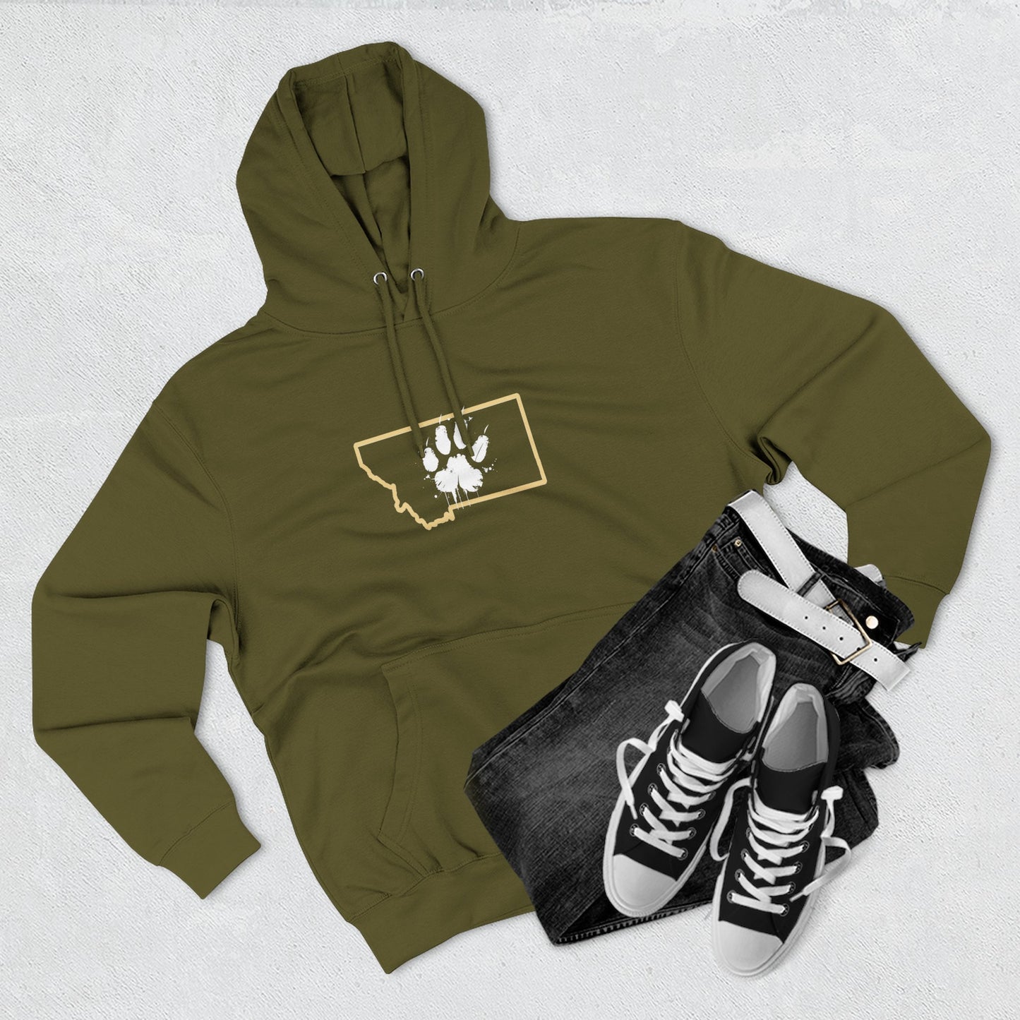 Bobcat Paw Print Fleece Hoodie, Cozy Sweatshirt, Casual Outdoor Wear, Unique Gift for Cat Fans, Montana State Fans