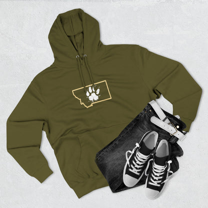 Bobcat Paw Print Fleece Hoodie, Cozy Sweatshirt, Casual Outdoor Wear, Unique Gift for Cat Fans, Montana State Fans
