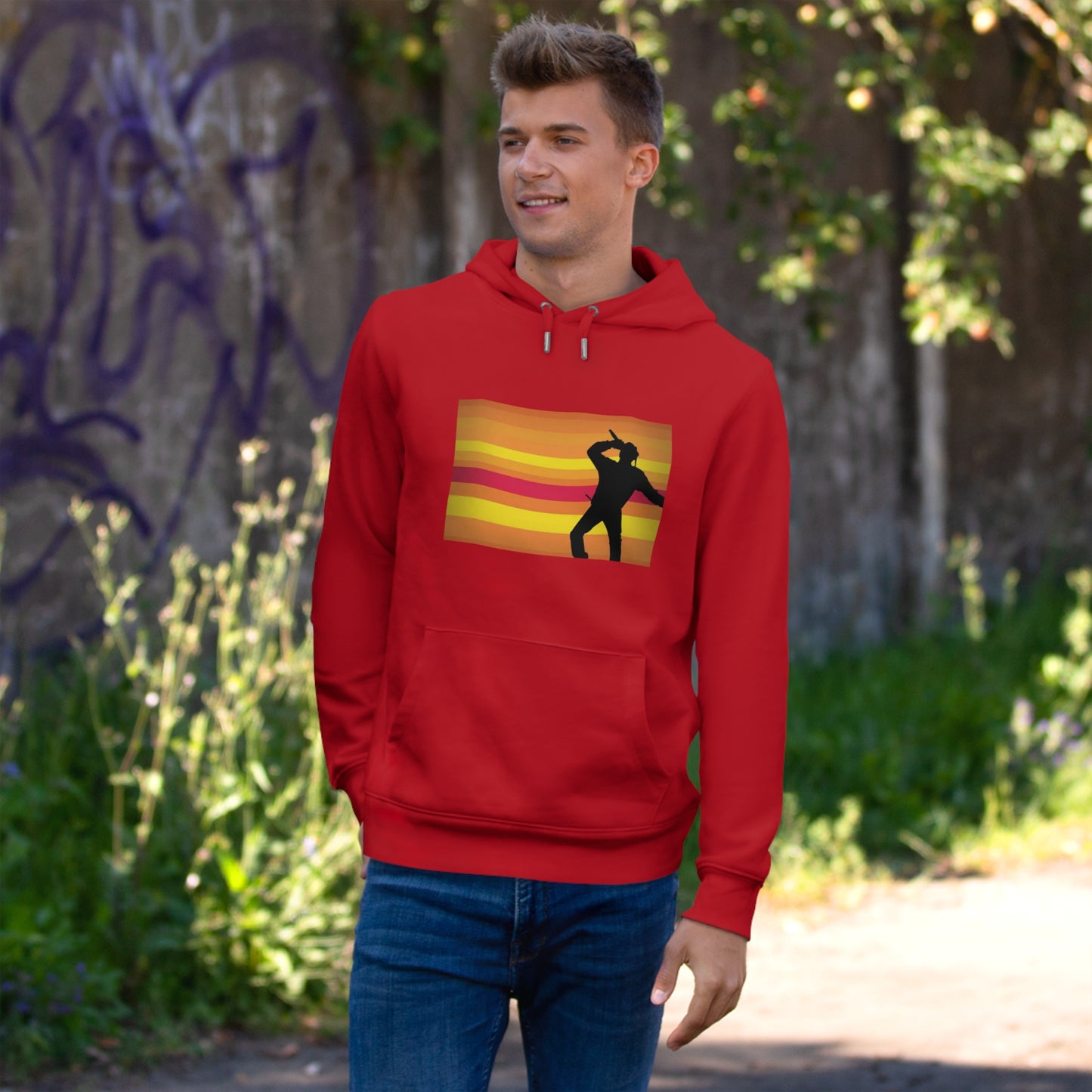 King Silhouette Hoodie — Retro Sunset Dance Graphic Hooded Sweatshirt