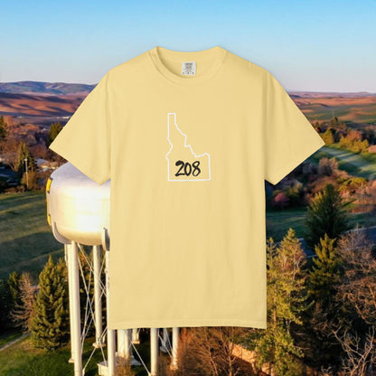 Idaho 208 Unisex Garment-Dyed T-Shirt, Casual Tees, State Pride Apparel, Gift for Idahoans, Gameday Fashion