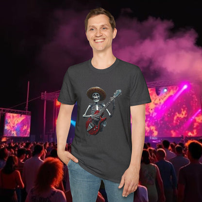 Skeleton Guitarist T-Shirt, Music Festival Shirt, Halloween Costume Tee, Vintage Rock Band Top, Unisex Graphic T-Shirt