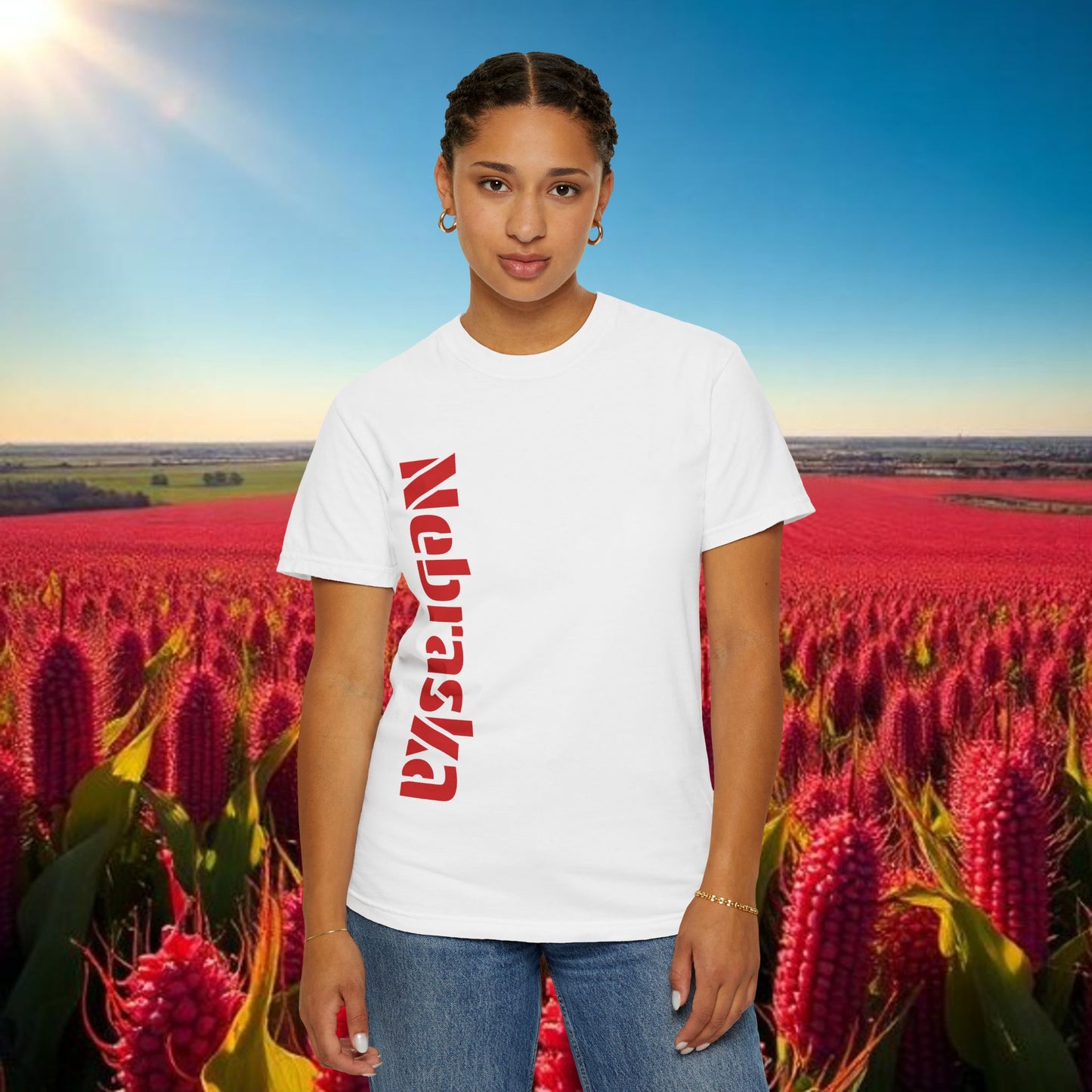 Lincoln Nebraska Area Code T-Shirt — White Tee with Red "Nebraska" & 402 Back Print, Soft-Style T-Shirt