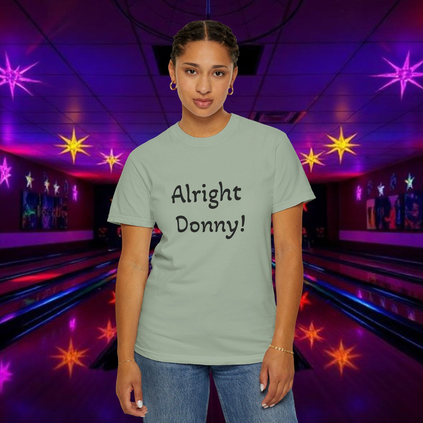 Vintage Garment-Dyed T‑Shirt — Minimal Retro Bowling Vibe, Lebowski Reference, Alright Donny