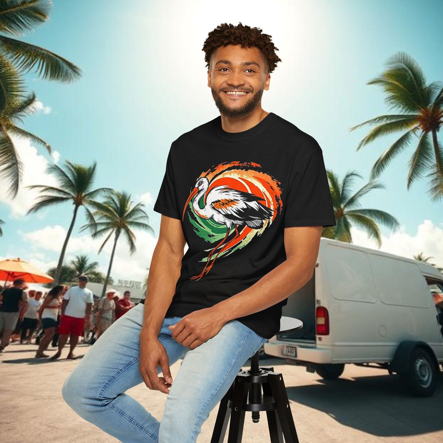 Ibis Artistic Graphic Design Tee, Unisex Garment-Dyed T-shirt, Perfect for Gameday or Beach, Sports Fan Shirt