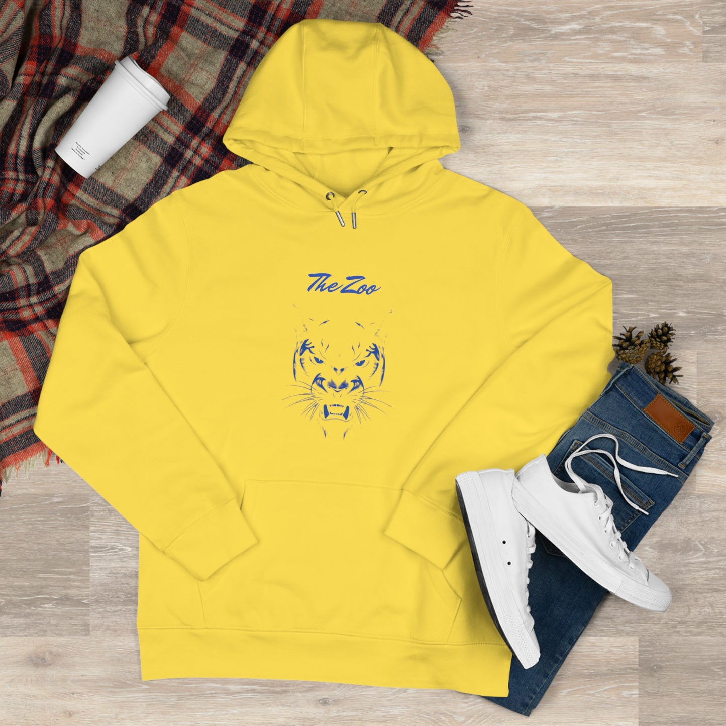 The Zoo Hooded Sweatshirt, Vibrant Yellow Hoodie, College Fan Design Sweatshirt, Cozy Gift for Him, Unique Casual Wear