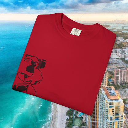 Miami Beach Graphic T-Shirt — Orange Garment-Dyed Tee with Green Vertical Palm Design