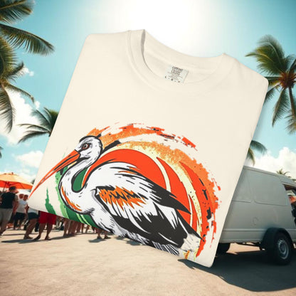 Ibis Artistic Graphic Design Tee, Unisex Garment-Dyed T-shirt, Perfect for Gameday or Beach, Sports Fan Shirt