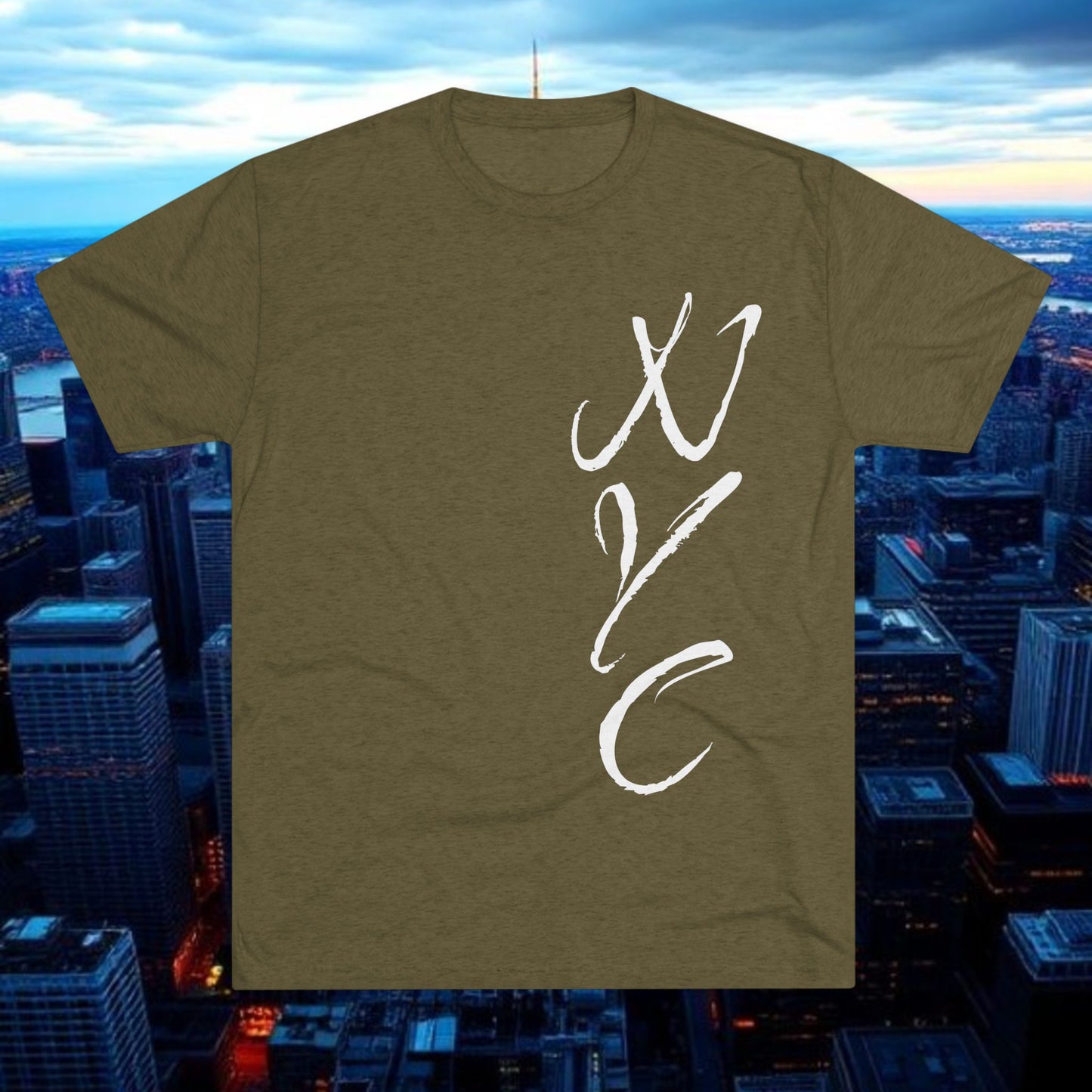 NYC Script Tee — 'REP' Skyline Back Graphic, Tri-Blend Soft T-Shirt