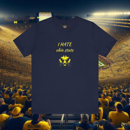 I Hate Ohio State Tee, Unisex Jersey Short Sleeve Tee, Game Day Shirt, College Sports Apparel, Football Fan Gift, Yellow Tee