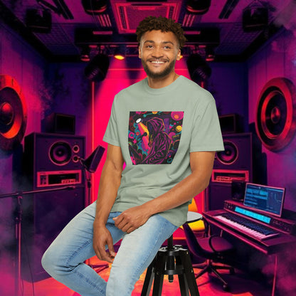 Colorful Unisex Garment-Dyed T-shirt, Artistic Graphic Tee, Music Festival Shirt, Casual Everyday Wear, Vibrant Streetwear, Unique Gift Idea