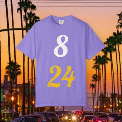 Legend Tribute Unisex Garment-Dyed T-Shirt with '8 & 24' and 'Bean' Text - Casual Wear, Gift for Friends