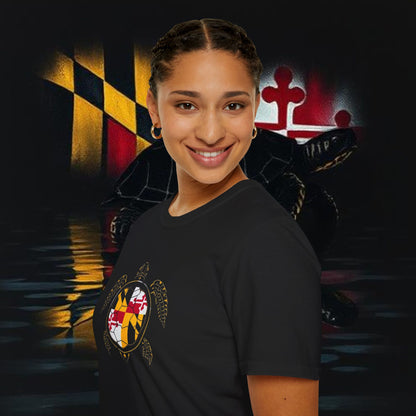 Turtle graphic Tee with Maryland Flag design Soft Style for ultra comfort