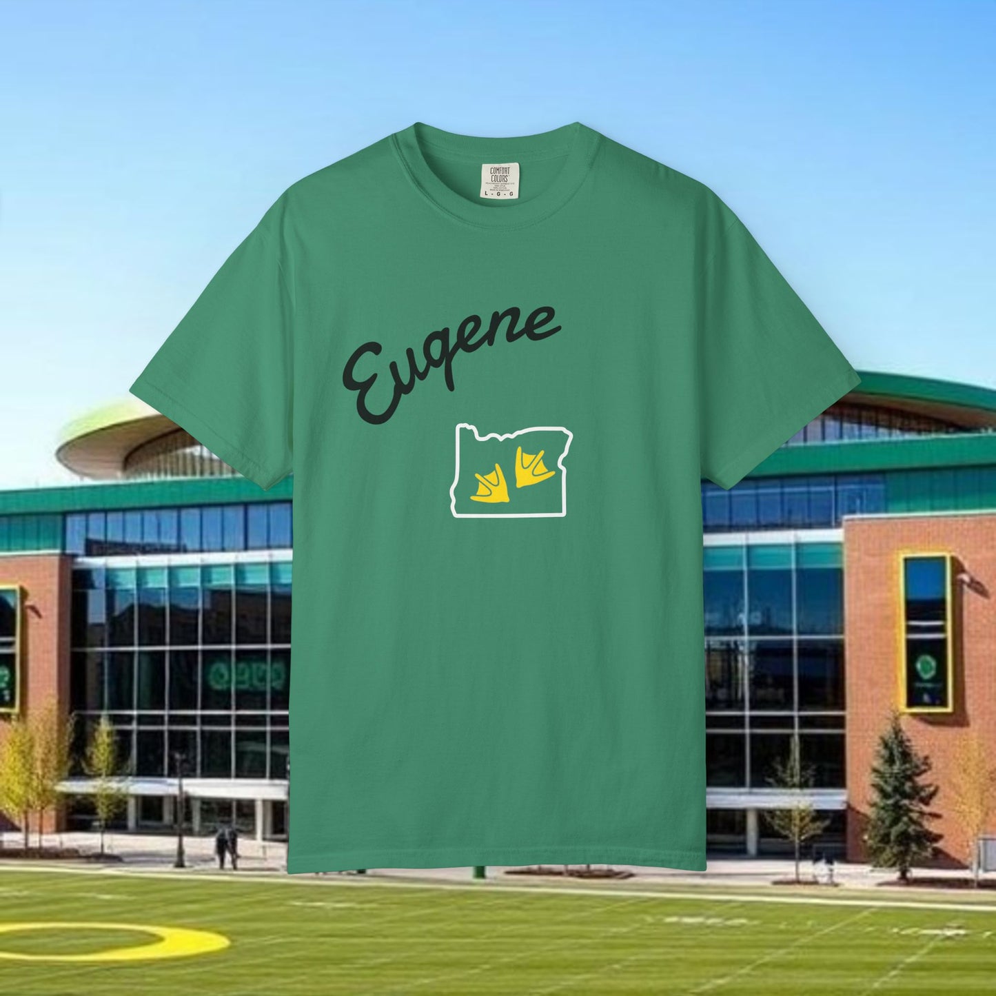 Eugene Oregon T-Shirt, Duck Foot Print T-Sirt. Soft Style. Perfect for Gameday or Relaxing at Home.