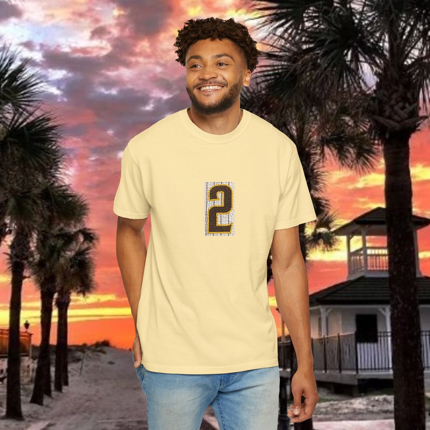 Number 2 Graphic T-Shirt — Bold Retro Patch Front & X Back Tee