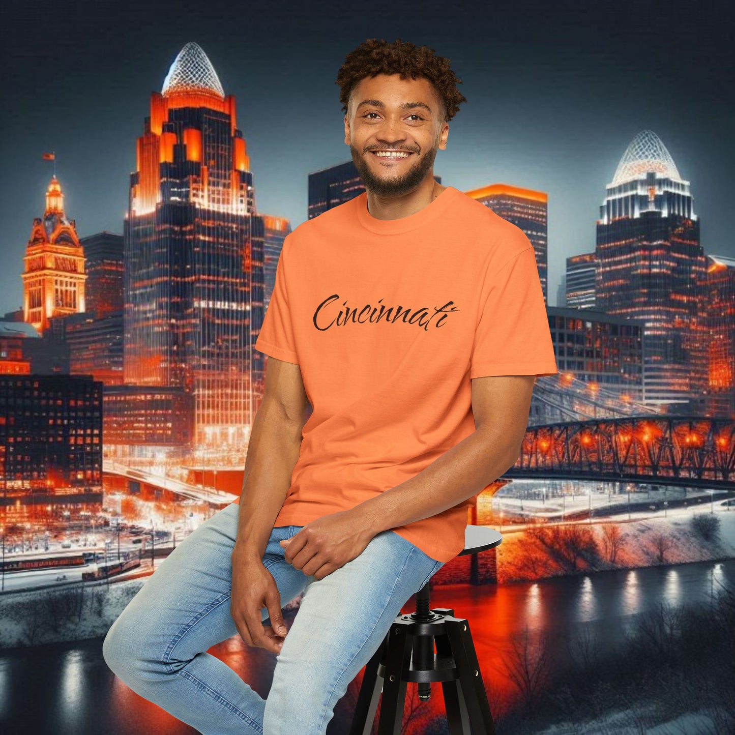 Cincinnati Script T-Shirt — Retro City Name Tee, Tri-Blend, Ultra Comfort, Perfect for Gameday