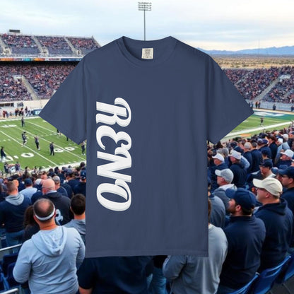 Reno Tee, Vertical Reno Logo and Subtle Wolf Graphic, Soft Style Shirt, Perfect style for Gameday