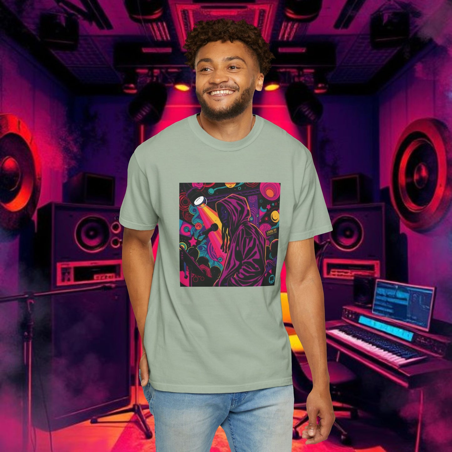 Colorful Unisex Garment-Dyed T-shirt, Artistic Graphic Tee, Music Festival Shirt, Casual Everyday Wear, Vibrant Streetwear, Unique Gift Idea